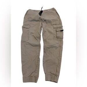 Bluenotes Denim Slim Cargo Jogger Pants Tan Khaki Drawstring Cuff Casual L